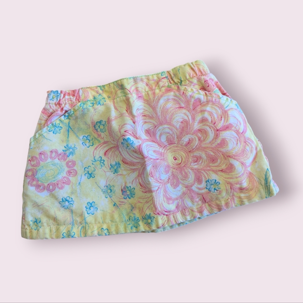 Vintage 3T Kids Floral Patterned Skirt in Yellow and Pink